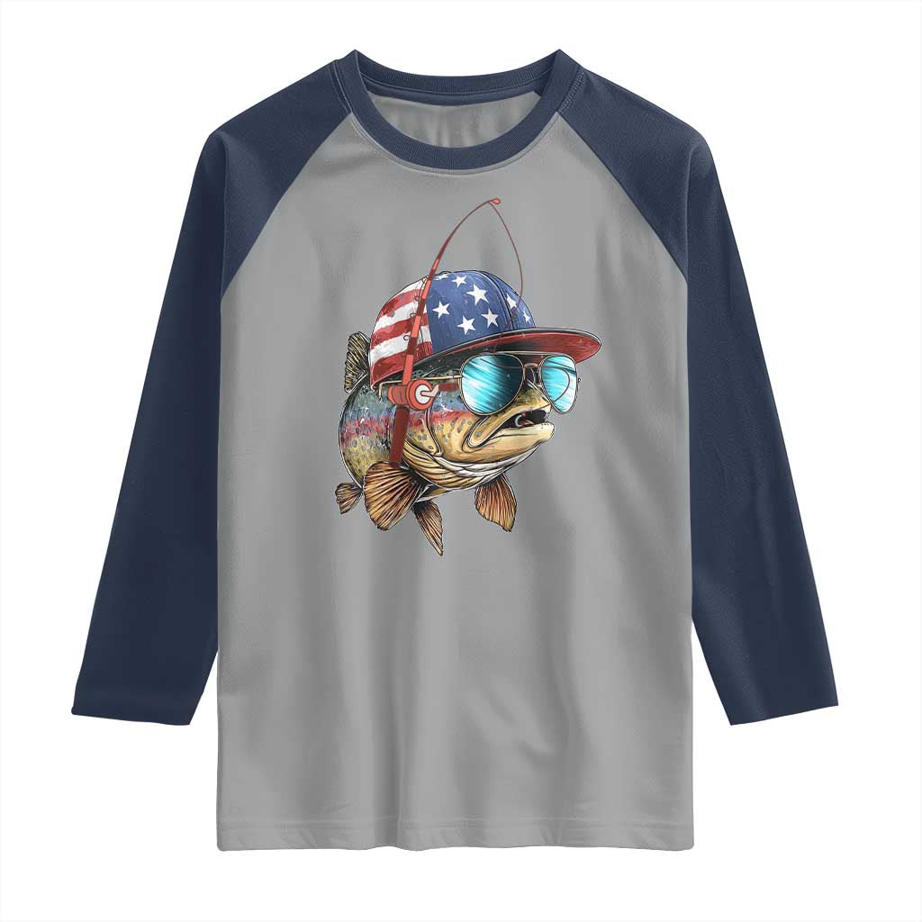 Funny Patriot American Flag Bass Fish Fishing Raglan Shirt TS11 Sport Gray Navy Print Your Wear