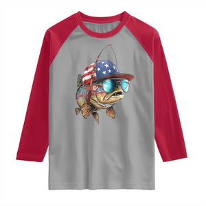 Funny Patriot American Flag Bass Fish Fishing Raglan Shirt TS11 Sport Gray Red Print Your Wear