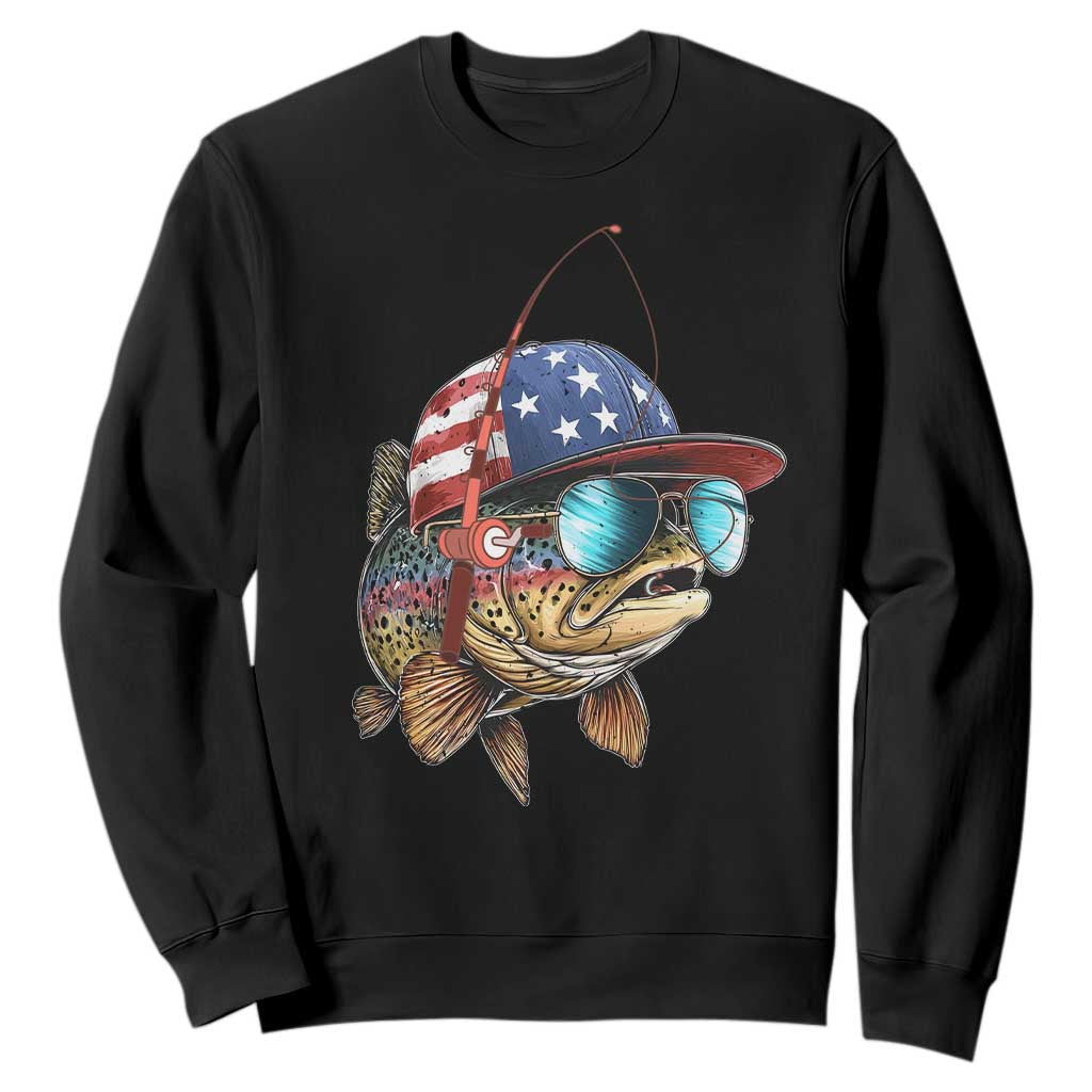 Funny Patriot American Flag Bass Fish Fishing Sweatshirt TS11 Black Print Your Wear