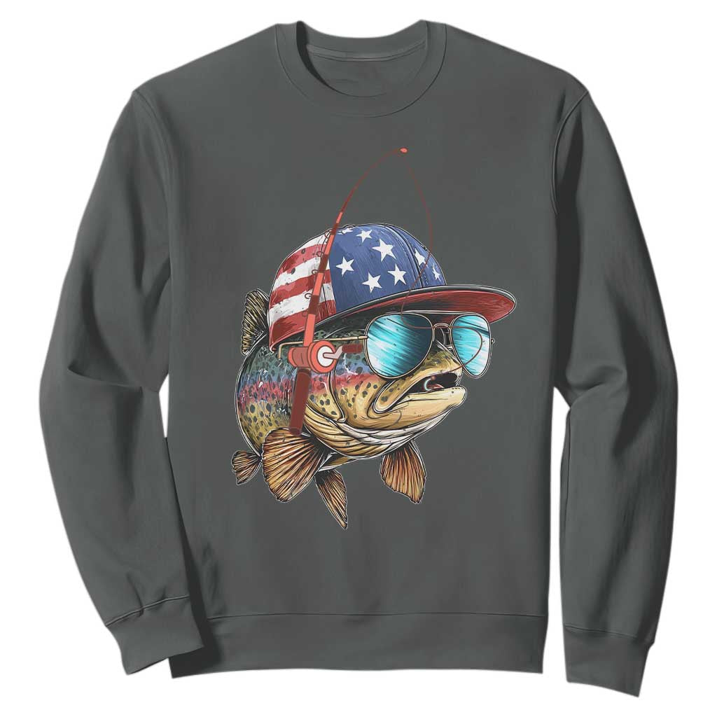 Funny Patriot American Flag Bass Fish Fishing Sweatshirt TS11 Dark Heather Print Your Wear