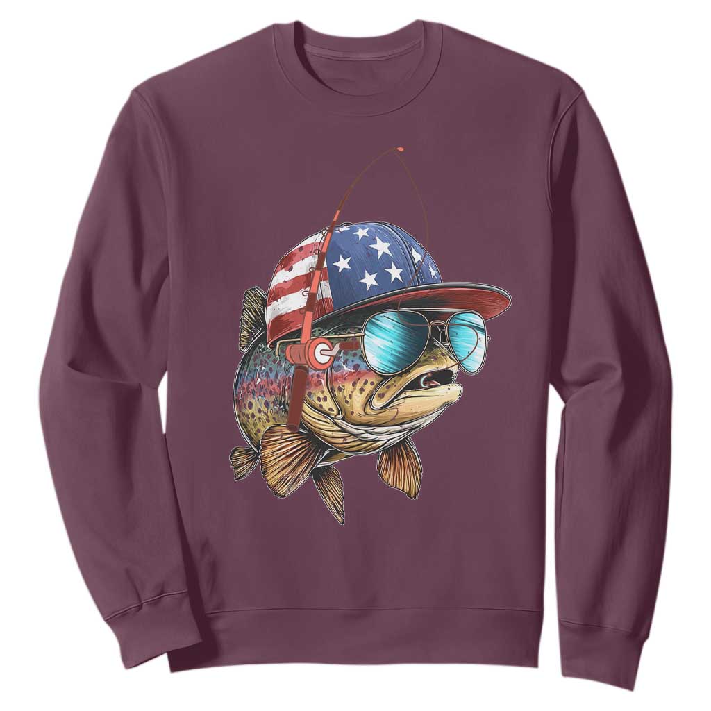 Funny Patriot American Flag Bass Fish Fishing Sweatshirt TS11 Maroon Print Your Wear