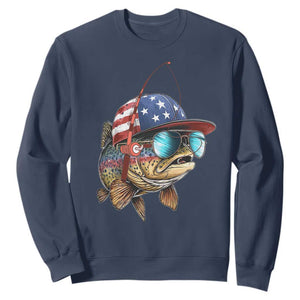 Funny Patriot American Flag Bass Fish Fishing Sweatshirt - Print Your Wear