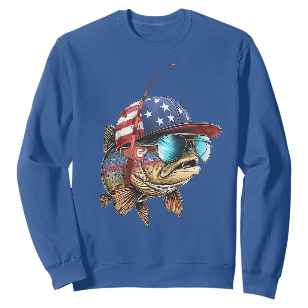 Funny Patriot American Flag Bass Fish Fishing Sweatshirt TS11 Royal Blue Print Your Wear
