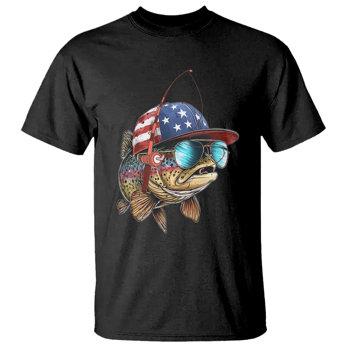 Funny Patriot American Flag Bass Fish Fishing T Shirt - Print Your Wear