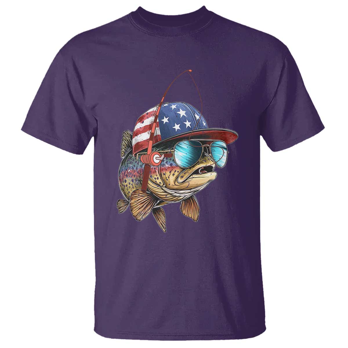 Funny Patriot American Flag Bass Fish Fishing T Shirt TS11 Purple Print Your Wear