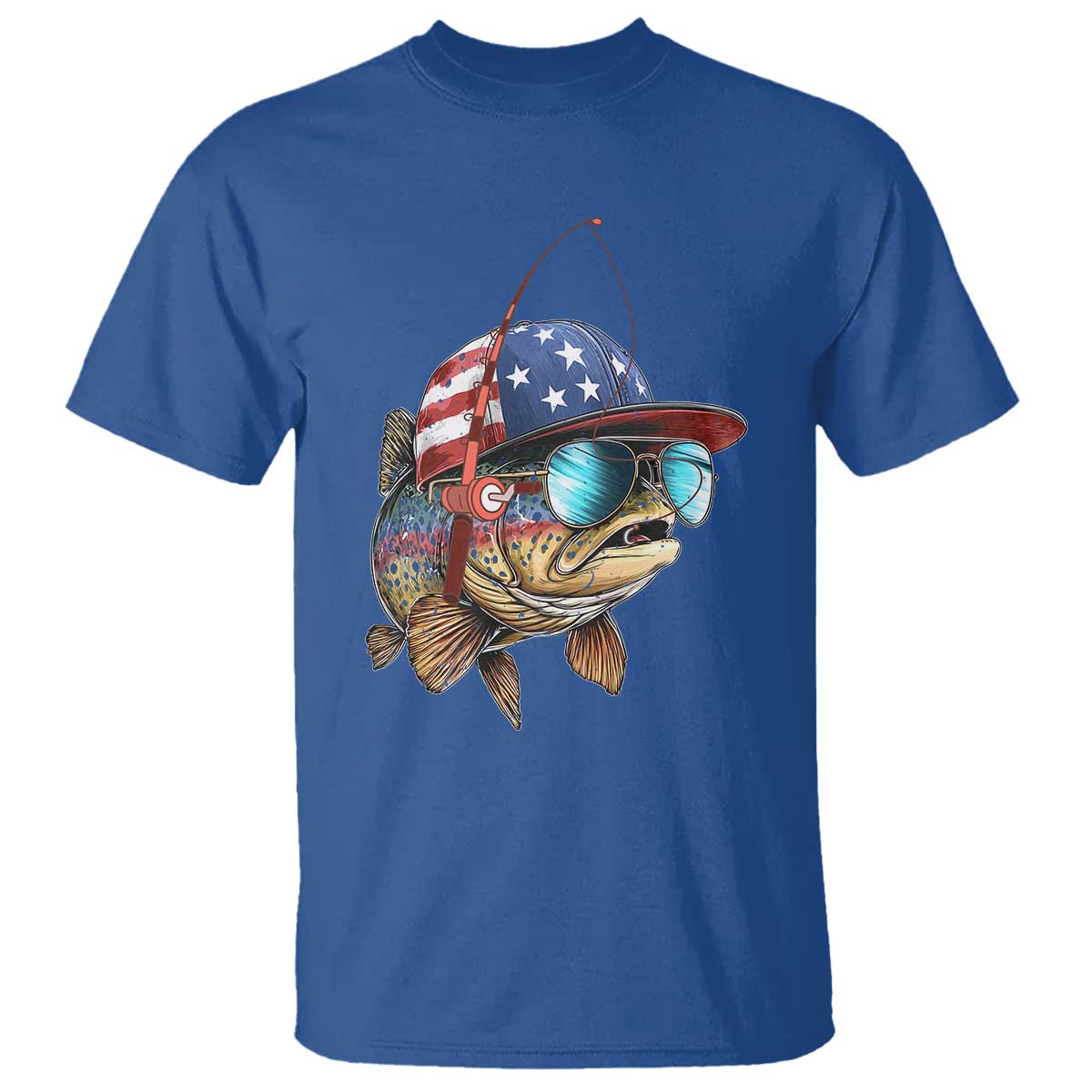 Funny Patriot American Flag Bass Fish Fishing T Shirt TS11 Royal Blue Print Your Wear