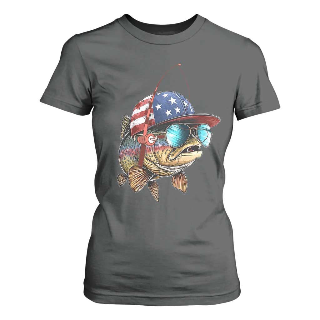 Funny Patriot American Flag Bass Fish Fishing T Shirt For Women TS11 Dark Heather Print Your Wear