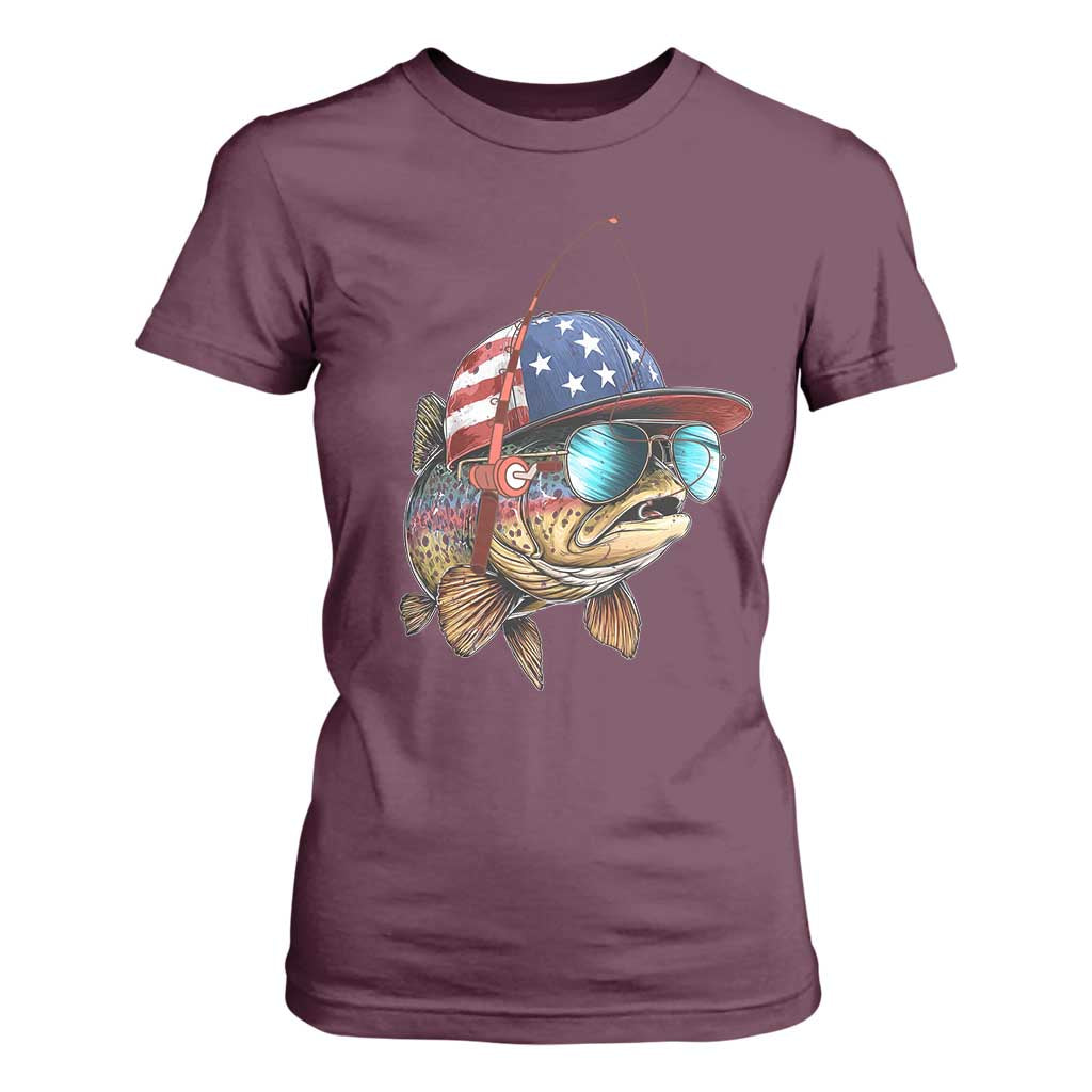 Funny Patriot American Flag Bass Fish Fishing T Shirt For Women TS11 Maroon Print Your Wear