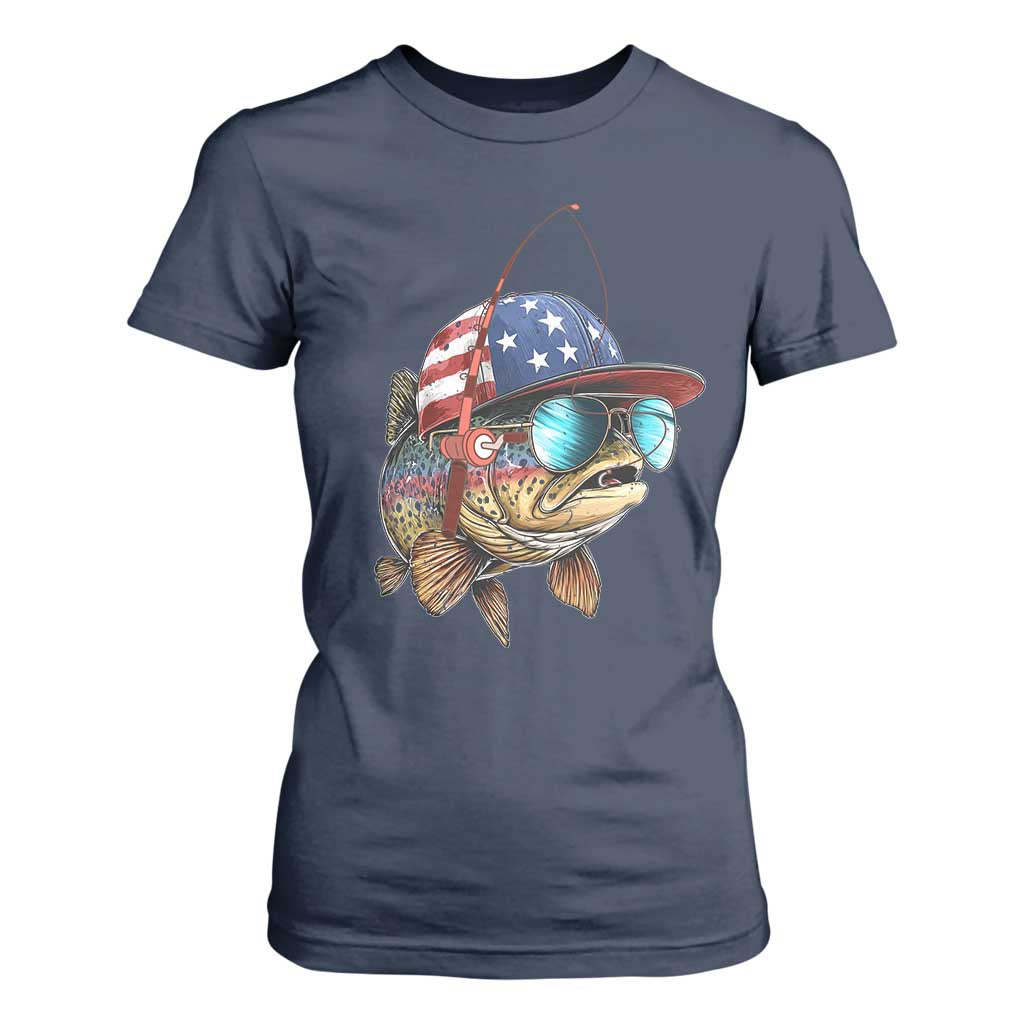 Funny Patriot American Flag Bass Fish Fishing T Shirt For Women TS11 Navy Print Your Wear