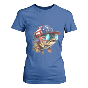 Funny Patriot American Flag Bass Fish Fishing T Shirt For Women - Print Your Wear