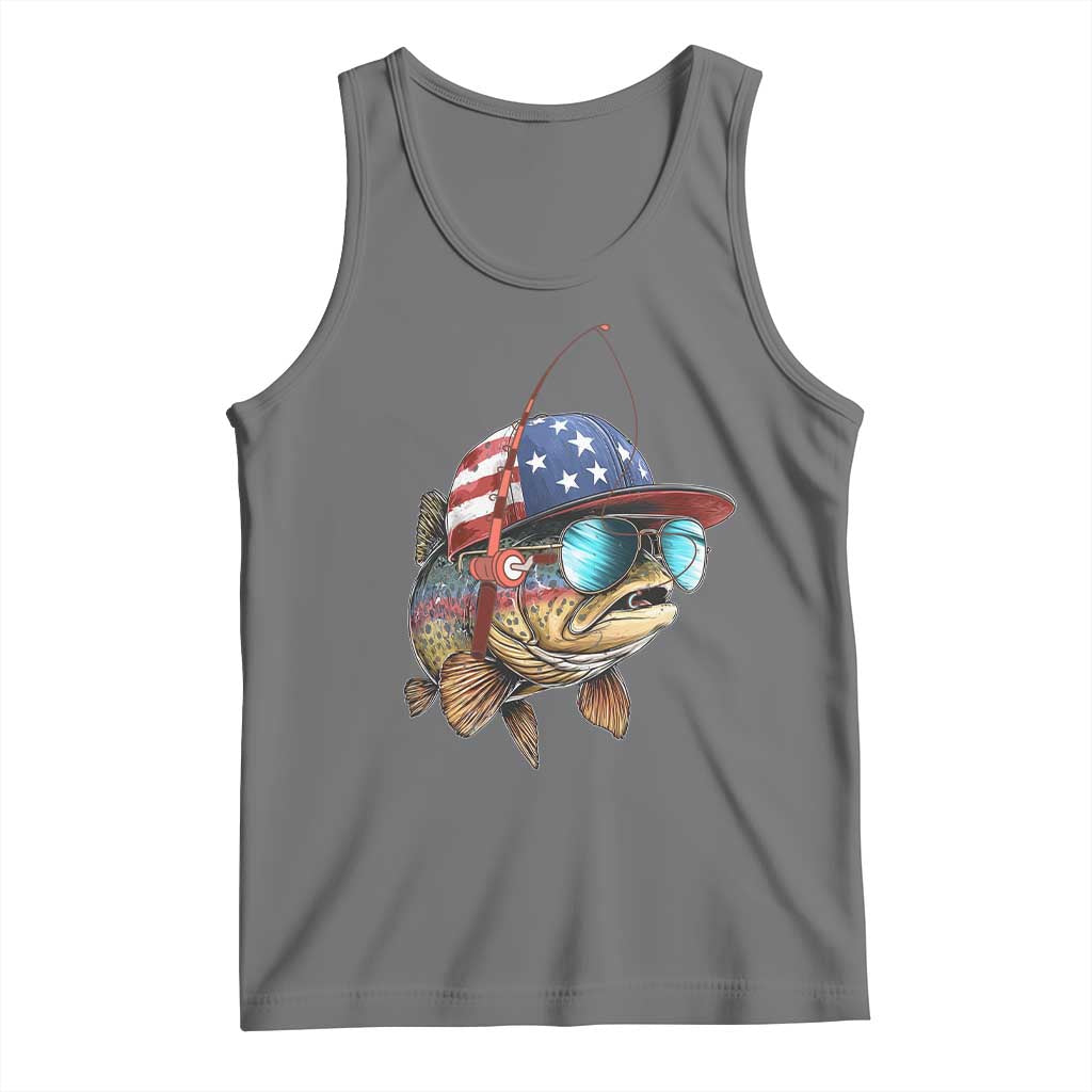 Funny Patriot American Flag Bass Fish Fishing Tank Top TS11 Black Heather Print Your Wear