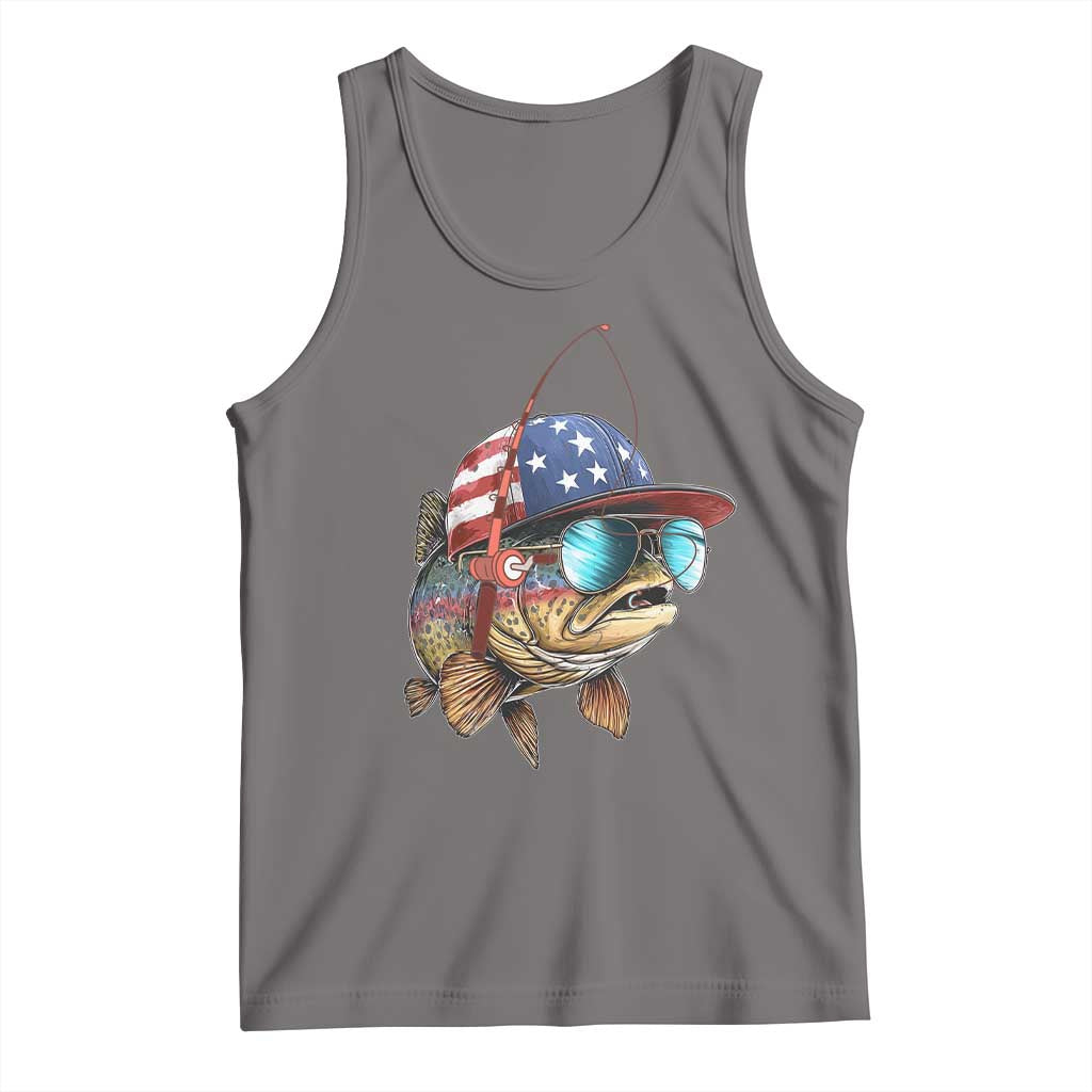 Funny Patriot American Flag Bass Fish Fishing Tank Top TS11 Deep Heather Print Your Wear