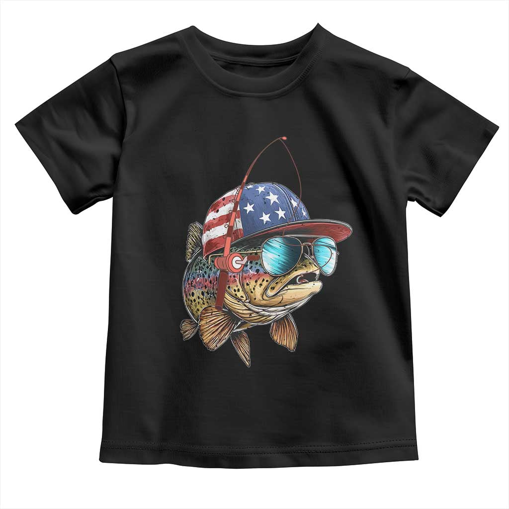 Funny Patriot American Flag Bass Fish Fishing Toddler T Shirt TS11 Black Print Your Wear