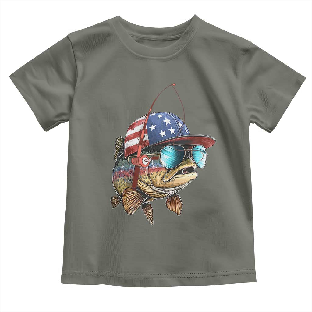 Funny Patriot American Flag Bass Fish Fishing Toddler T Shirt TS11 Military Green Print Your Wear