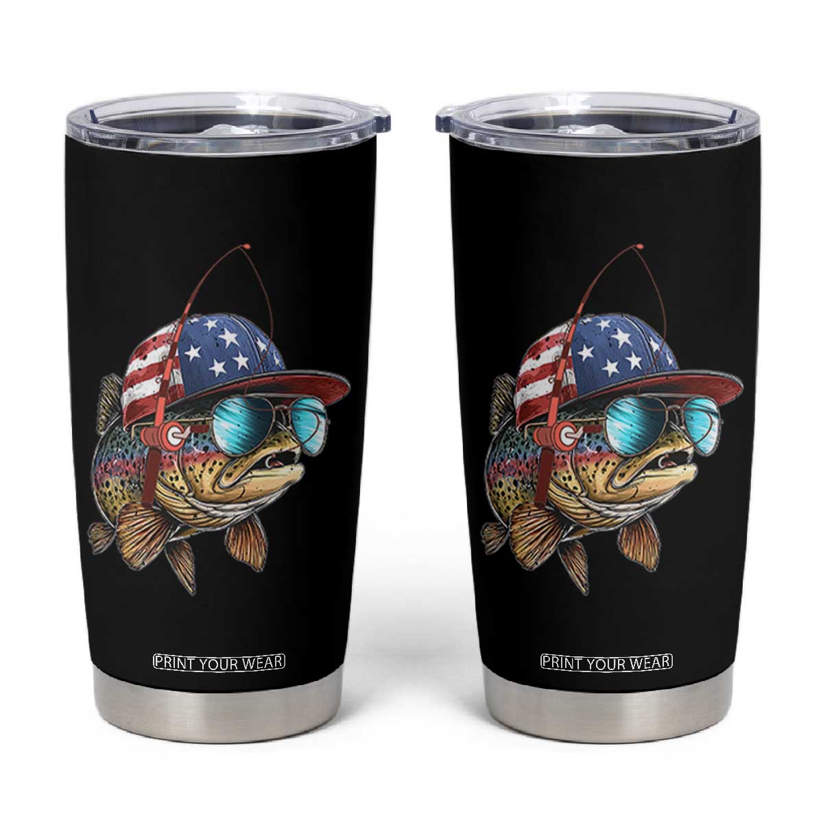 Funny Patriot American Flag Bass Fish Fishing Tumbler Cup TS11 Black Print Your Wear
