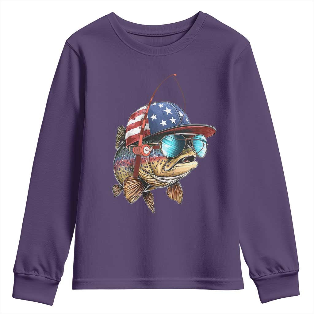 Funny Patriot American Flag Bass Fish Fishing Youth Sweatshirt TS11 Purple Print Your Wear