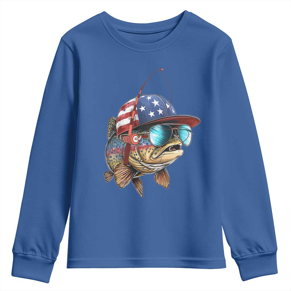 Funny Patriot American Flag Bass Fish Fishing Youth Sweatshirt TS11 Royal Blue Print Your Wear