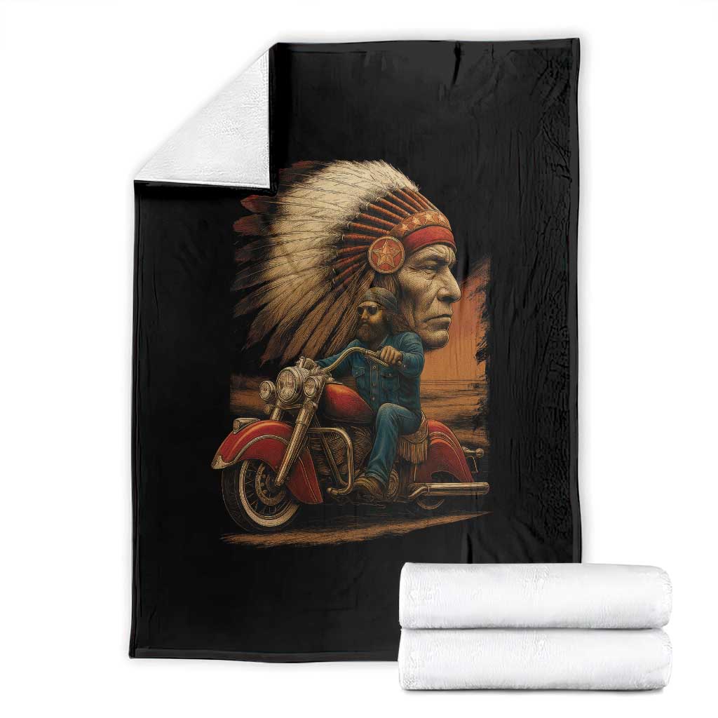 Indian American Rider Throw Blanket Vintage Native American Motorcycle TS11 Black Print Your Wear