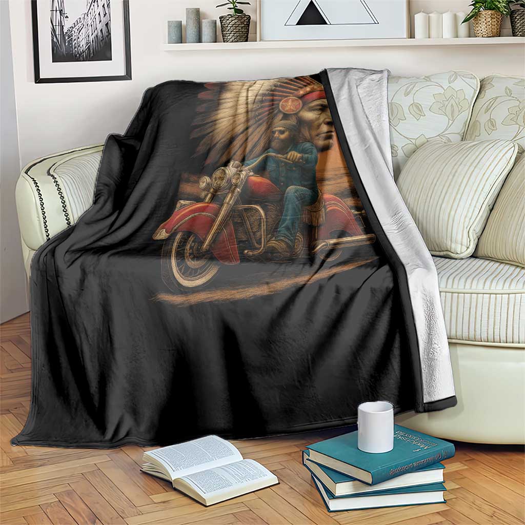 Indian American Rider Throw Blanket Vintage Native American Motorcycle TS11 Print Your Wear