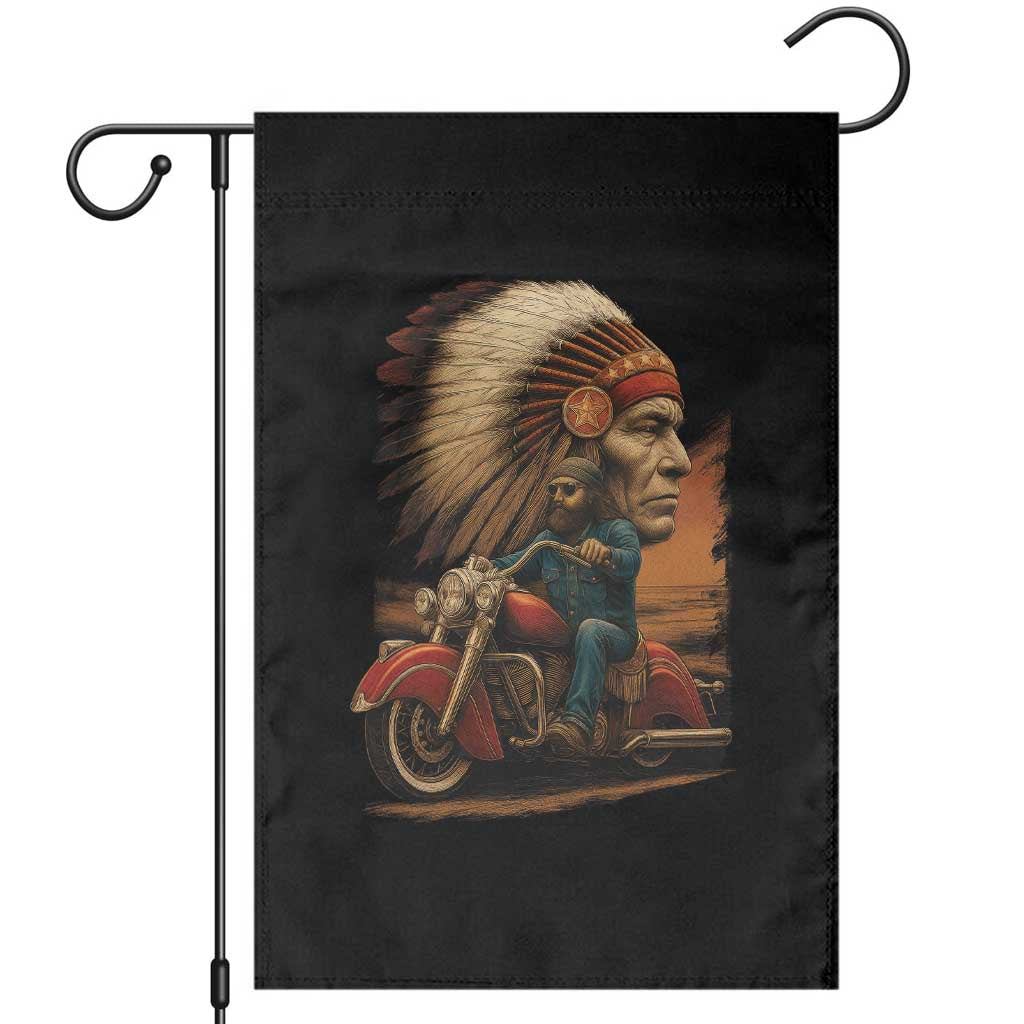 Indian American Rider Garden Flag Vintage Native American Motorcycle TS11 Black Print Your Wear