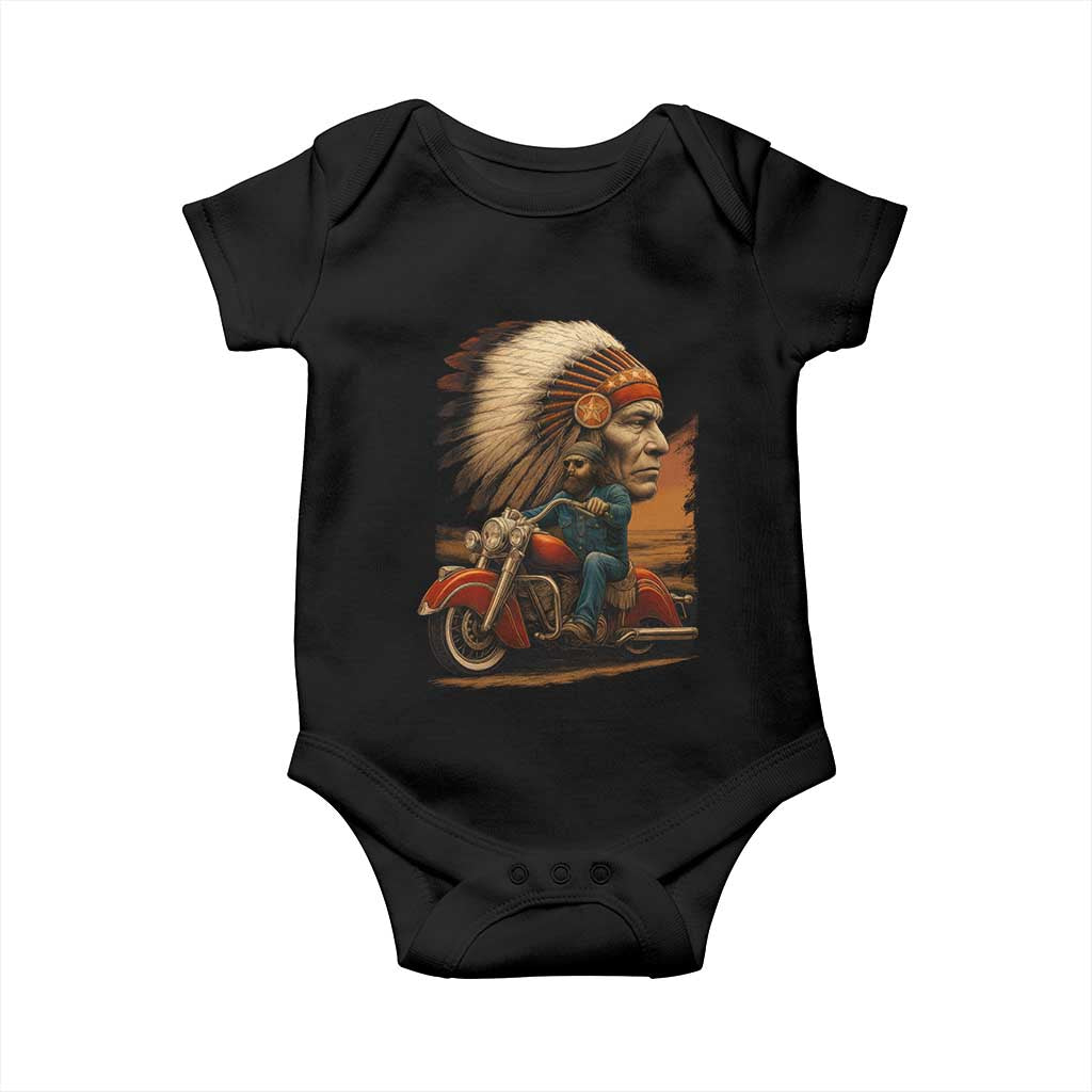 Indian American Rider Baby Onesie Vintage Native American Motorcycle TS11 Black Print Your Wear