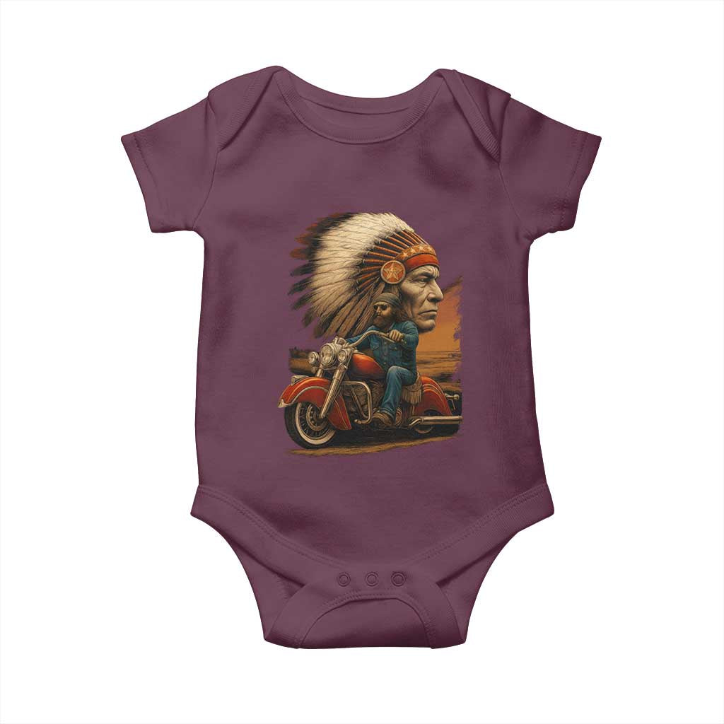 Indian American Rider Baby Onesie Vintage Native American Motorcycle TS11 Maroon Print Your Wear