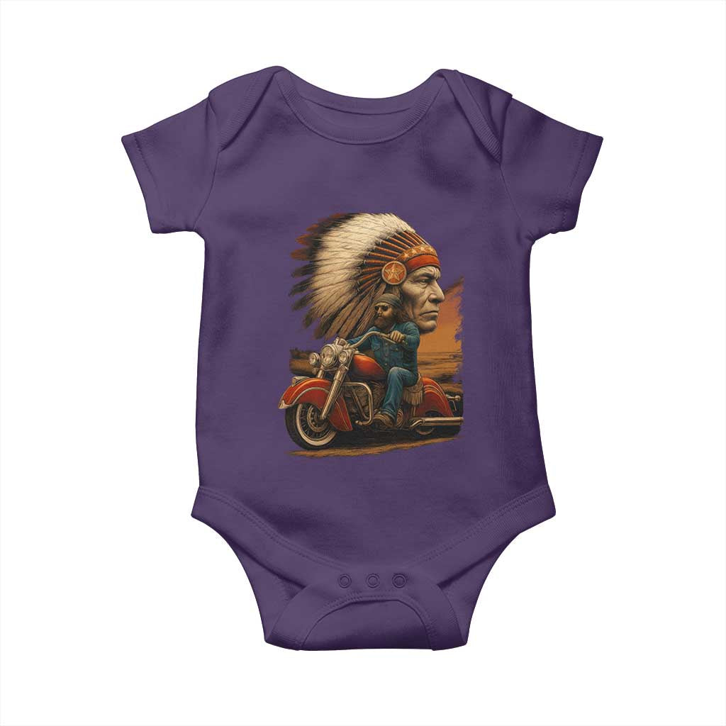 Indian American Rider Baby Onesie Vintage Native American Motorcycle TS11 Purple Print Your Wear