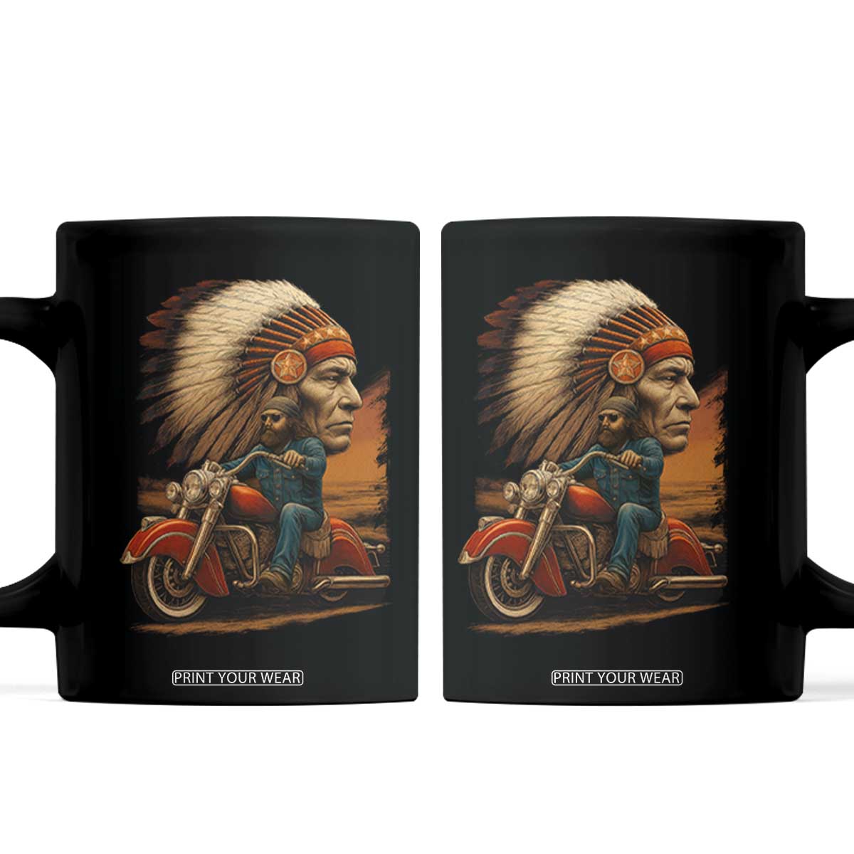 Indian American Rider Coffee Mug Vintage Native American Motorcycle TS11 Black Print Your Wear
