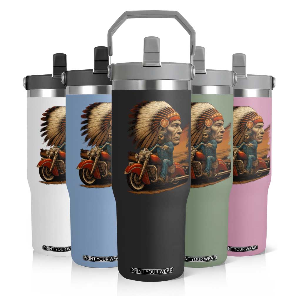 Indian American Rider Flip Straw Tumbler Vintage Native American Motorcycle TS11 Print Your Wear