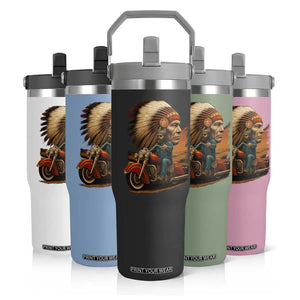 Indian American Rider Flip Straw Tumbler Vintage Native American Motorcycle TS11 Print Your Wear