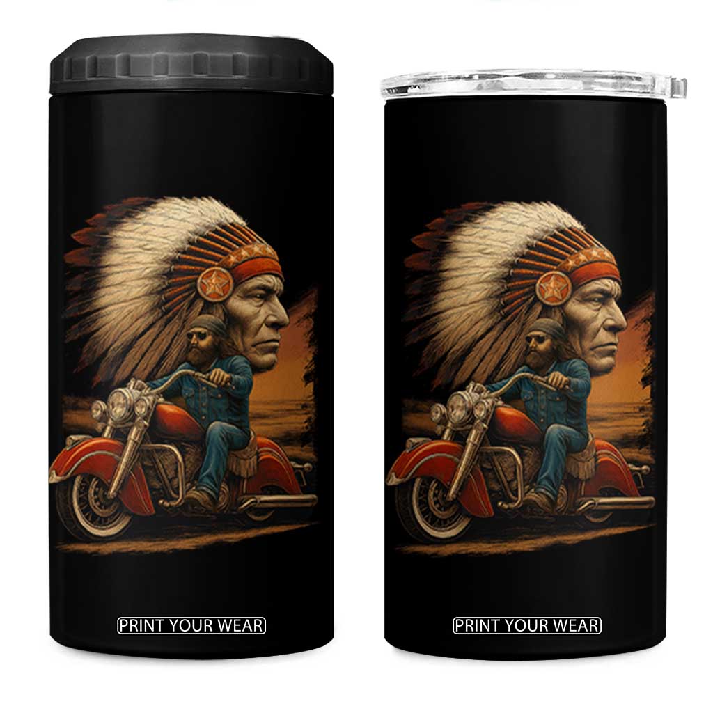 Indian American Rider 4 in 1 Can Cooler Tumbler Vintage Native American Motorcycle TS11 One Size: 16 oz Black Print Your Wear