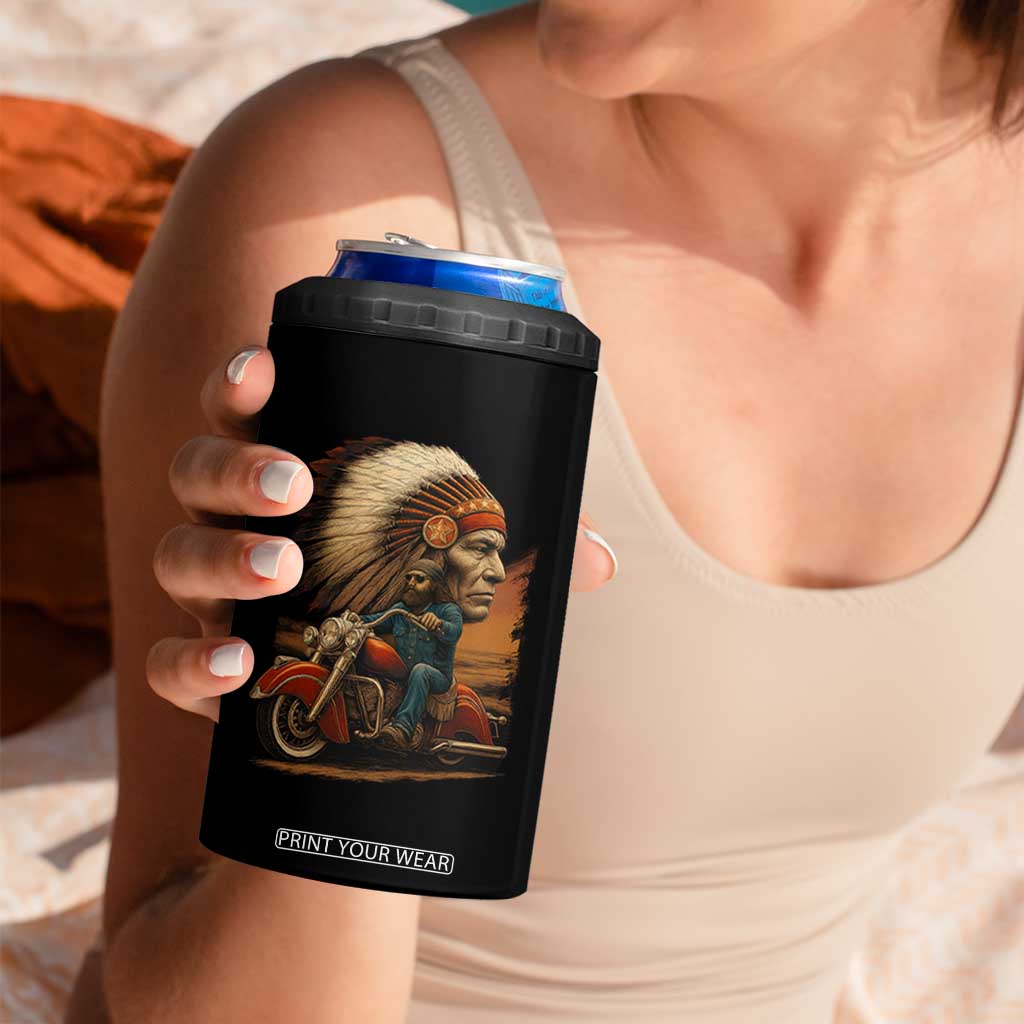 Indian American Rider 4 in 1 Can Cooler Tumbler Vintage Native American Motorcycle TS11 Print Your Wear