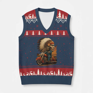 Indian American Rider V-Neck Knit Sweater Vest Vintage Native American Motorcycle TS11 Navy Red Print Your Wear