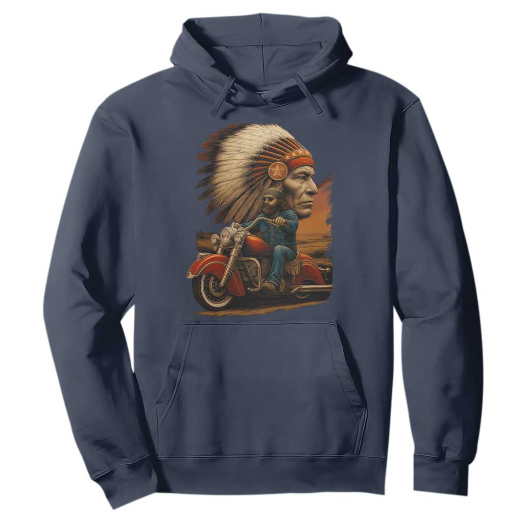 Indian American Rider Hoodie Vintage Native American Motorcycle TS11 Navy Print Your Wear