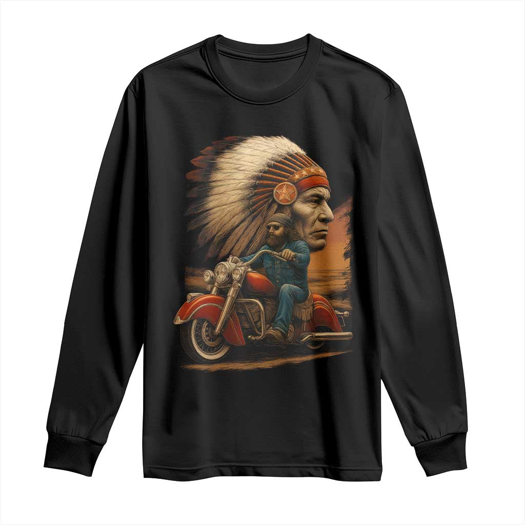 Indian American Rider Long Sleeve Shirt Vintage Native American Motorcycle TS11 Black Print Your Wear