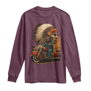 Indian American Rider Long Sleeve Shirt Vintage Native American Motorcycle TS11 Maroon Print Your Wear