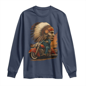 Indian American Rider Long Sleeve Shirt Vintage Native American Motorcycle TS11 Navy Print Your Wear