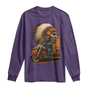 Indian American Rider Long Sleeve Shirt Vintage Native American Motorcycle TS11 Purple Print Your Wear