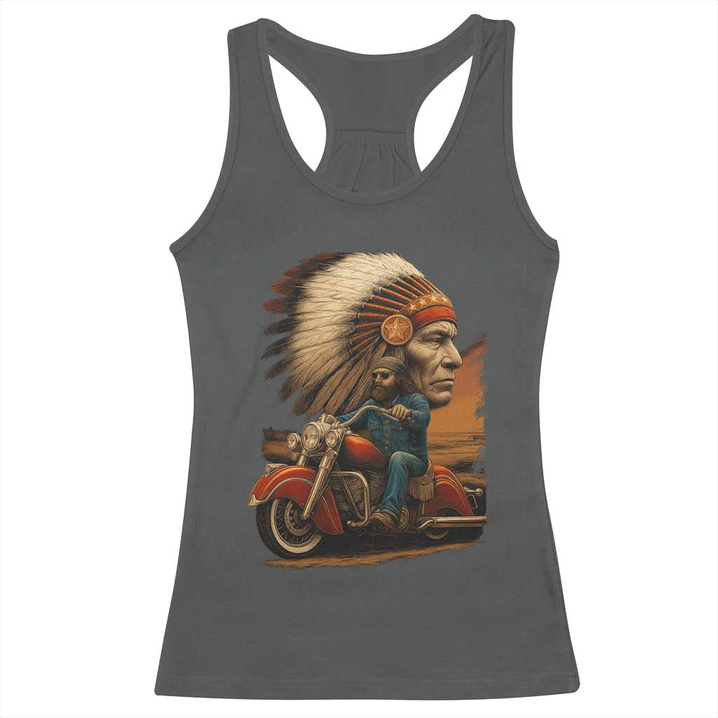 Indian American Rider Racerback Tank Top Vintage Native American Motorcycle TS11 Dark Heather Print Your Wear