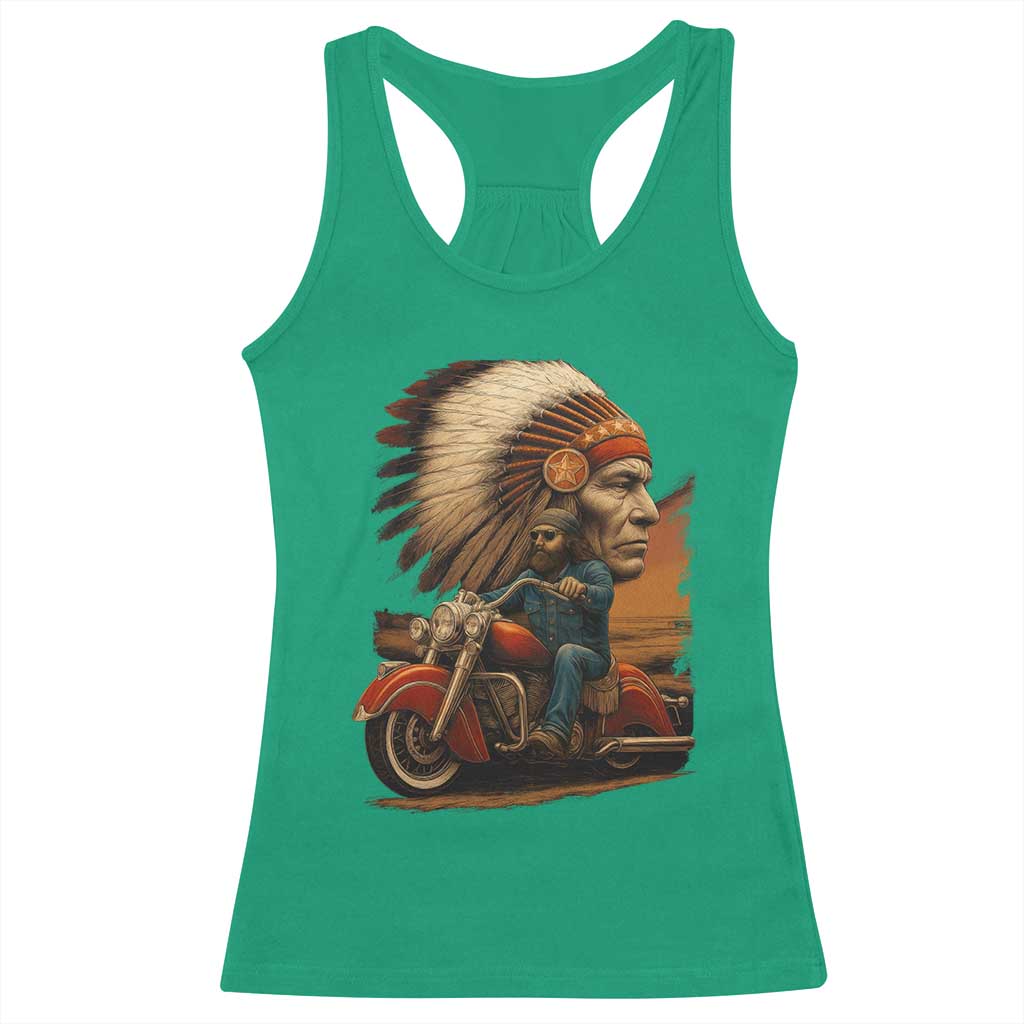Indian American Rider Racerback Tank Top Vintage Native American Motorcycle TS11 Irish Green Print Your Wear