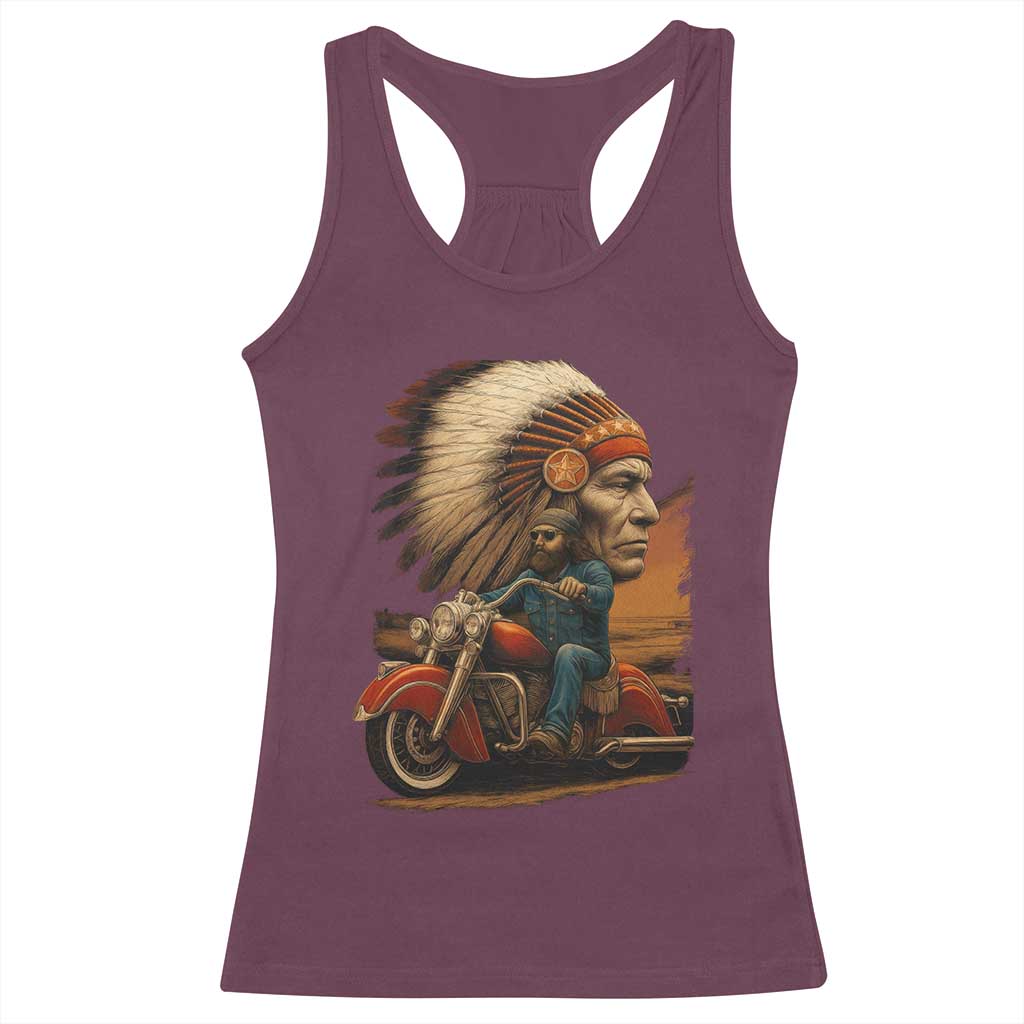 Indian American Rider Racerback Tank Top Vintage Native American Motorcycle TS11 Maroon Print Your Wear