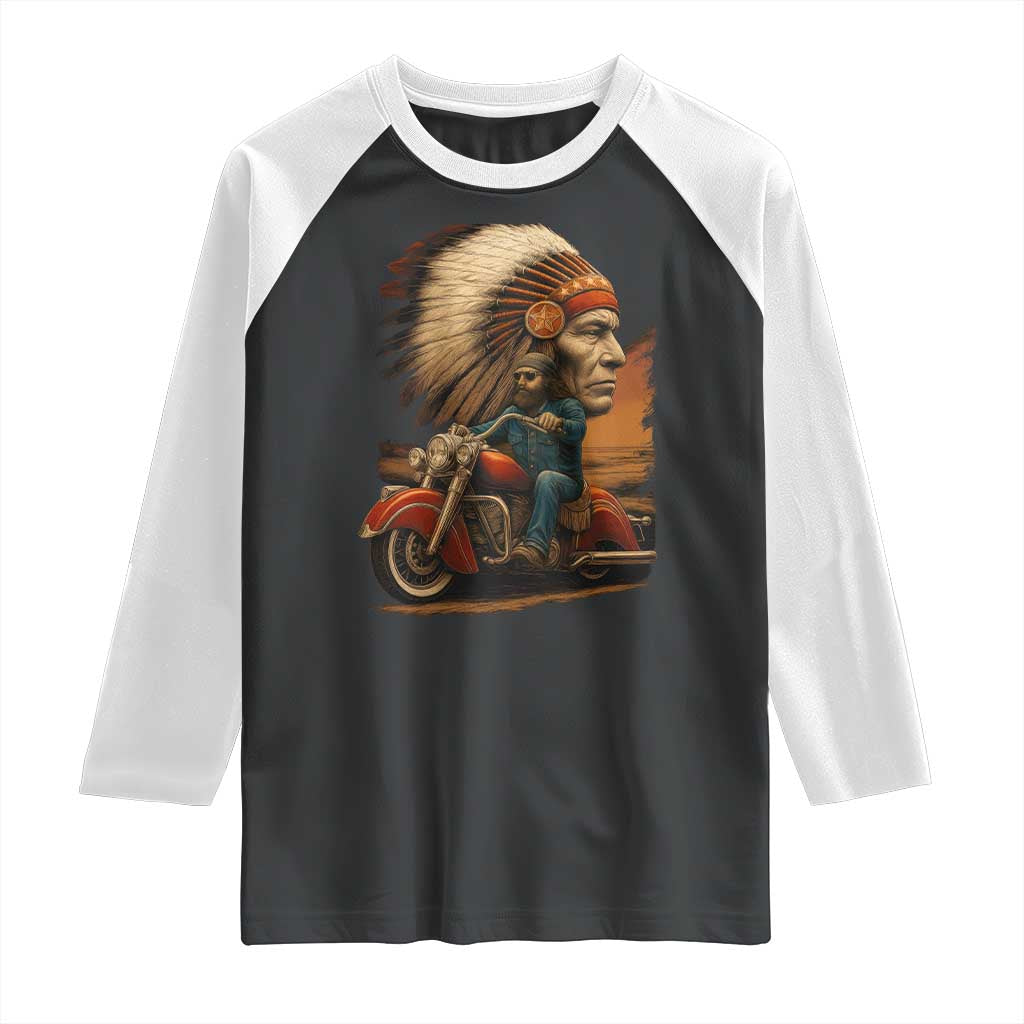 Indian American Rider Raglan Shirt Vintage Native American Motorcycle TS11 Black White Print Your Wear