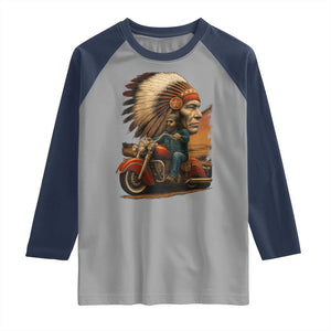 Indian American Rider Raglan Shirt Vintage Native American Motorcycle TS11 Sport Gray Navy Print Your Wear