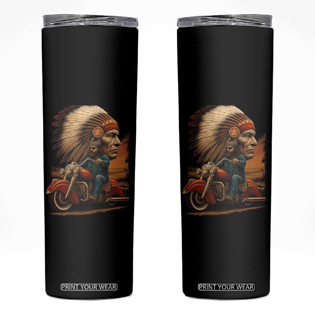 Indian American Rider Skinny Tumbler Vintage Native American Motorcycle TS11 Black Print Your Wear