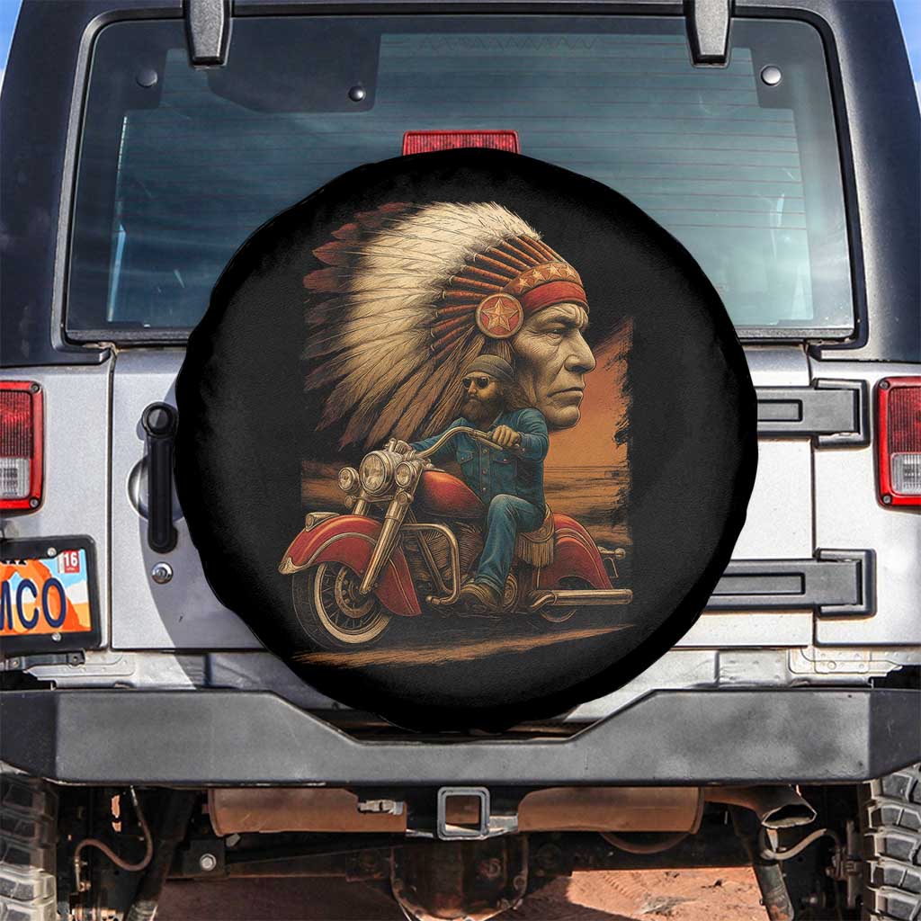Indian American Rider Spare Tire Cover Vintage Native American Motorcycle TS11 No hole Black Print Your Wear