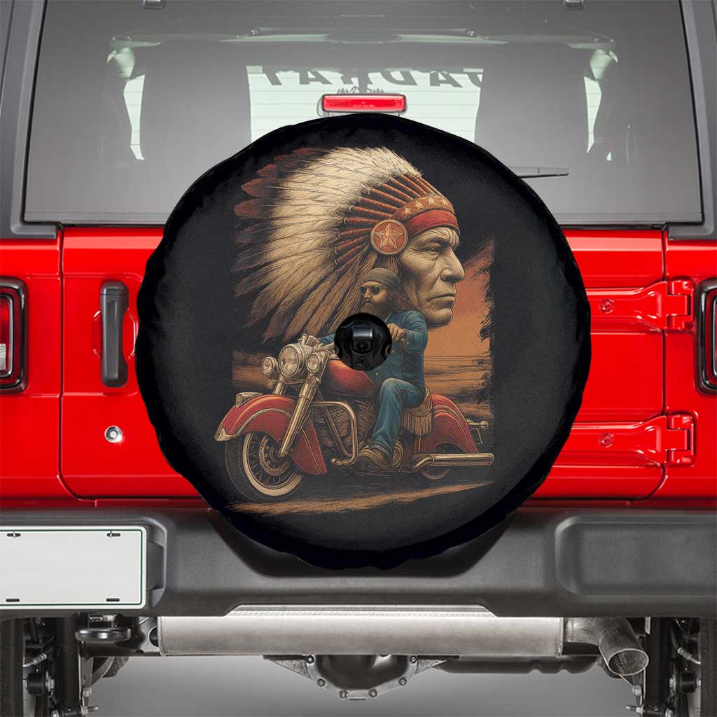 Indian American Rider Spare Tire Cover Vintage Native American Motorcycle TS11 Black Print Your Wear
