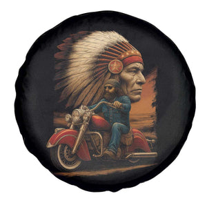 Indian American Rider Spare Tire Cover Vintage Native American Motorcycle TS11 Print Your Wear