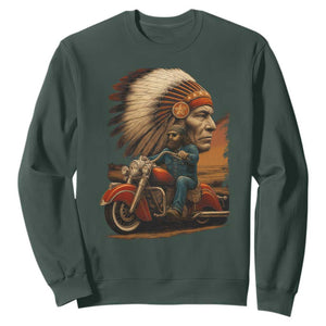 Indian American Rider Sweatshirt Vintage Native American Motorcycle TS11 Dark Forest Green Print Your Wear