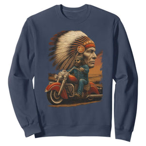 Indian American Rider Sweatshirt Vintage Native American Motorcycle TS11 Navy Print Your Wear