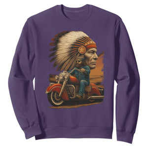 Indian American Rider Sweatshirt Vintage Native American Motorcycle TS11 Purple Print Your Wear